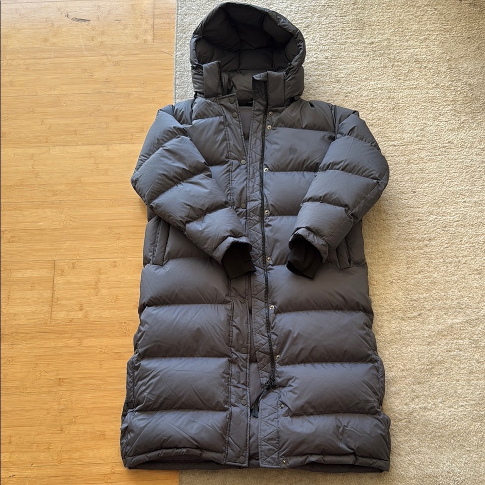 Quince Long Puffer Coat in Charcoal Gray